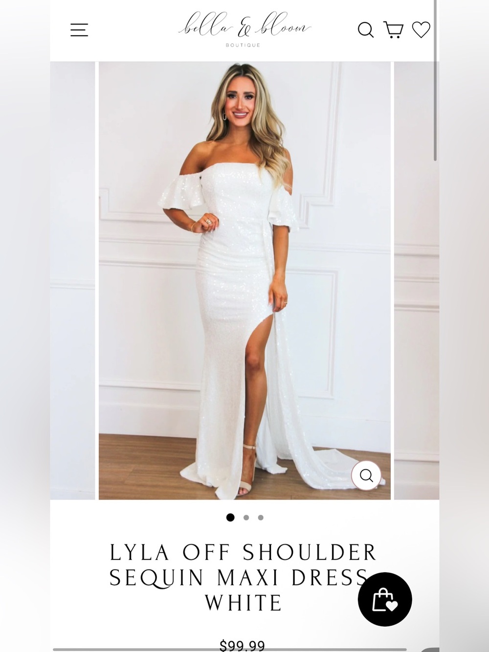Bella & Bloom Lyla Off-Shoulder Sequin Maxi Dress - White - Wedding Dress